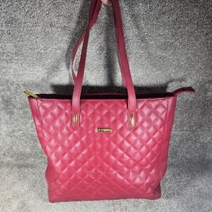 Joy & Iman Tote Bag Red Quilted Diamond Stitch Gold Hardware Women Large